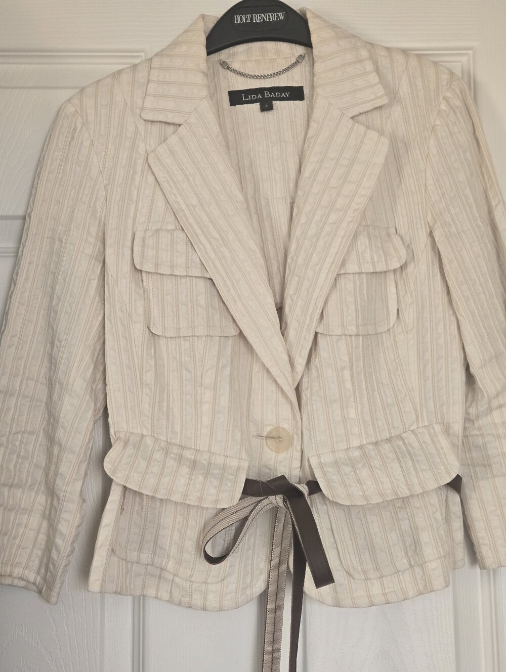 Classic Cream Textured 3/4 Sleeves Summer  Jacket